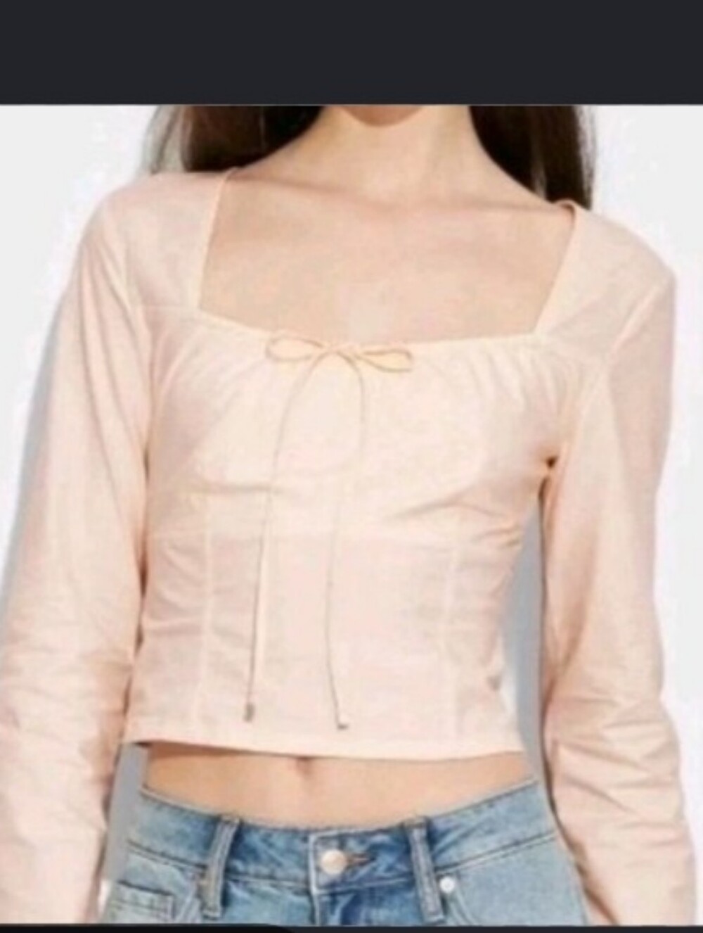 ❤️10/$40 Long Sleeve Square Neck Pink Crop Top Boho